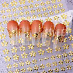 JazzHer 3D Laser Silver Sakura Flower Nail Art Sticker Holographic Foils White Floral Decals Adhesive Sliders Cherry Blossom Manicure