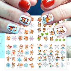 JazzHer 12pcs Anime Fox Water Nails Sliders Snowflakes Forest Animal Squirrel Decals Winter Theme DIY Manicure Foils Stickers Decor LYBN