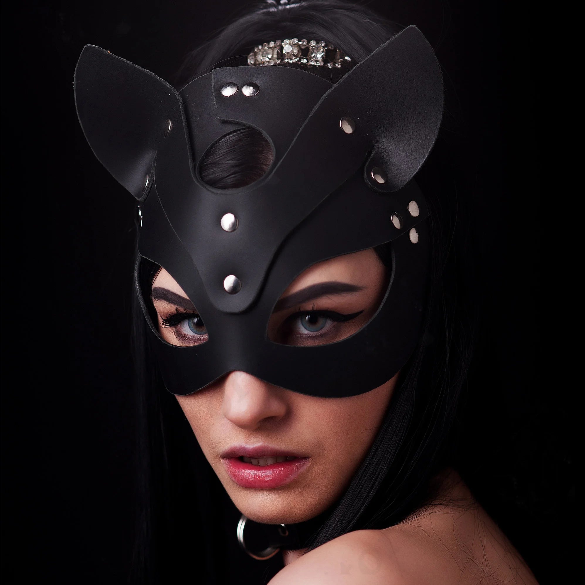 JazzHer PU Fetish Leather Mask Sexy Lingerie For Ladies Leather Harness Cat Mask Erotic Costumes Party Halloween Cosplay Toys Face