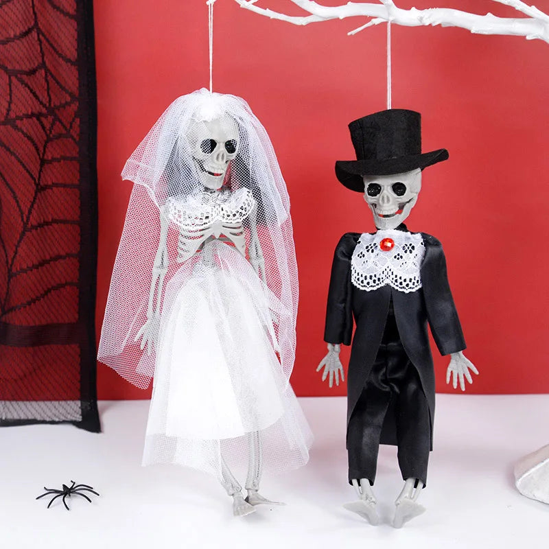 JazzHer Halloween Skeleton Hanging Ornaments Bride And Groom Skull Bone Halloween Party Decorations for Home Haunted House Horror Props