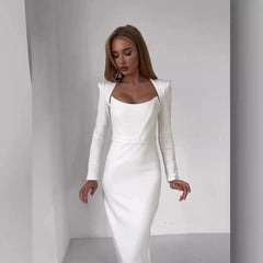 JazzHer Women Dresses Pullover Ankle Length Party Dress Wrap Buttocks Vestidos High Street Sheath Slim Fit Long Sleeve Solid Sashes