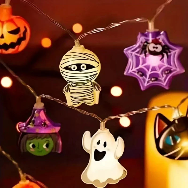 JazzHer Halloween Party LED String Lights Pumpkin Ghost Spider Web Hanging Lamp For Halloween Home Indoor Outdoor Decoration Props 2024