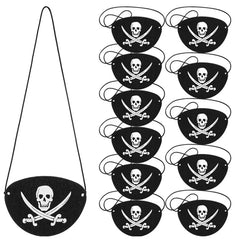 JazzHer 6/12Pcs Pirate Eye Patches Felt Skeleton One Eye Patch Halloween Captain Pirate Costume Cosplay Kids Birthday Party Decoration