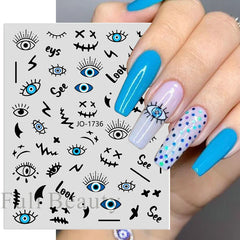 JazzHer Blue Evil Eyes Nail Art Stickers 3D Abstract Totem Eye Series Charms Adhesive Decals DIY Design Polish Manicure Decorations LYJO