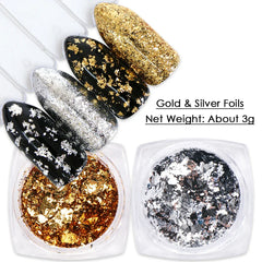 JazzHer 1 Box Gold Glitter Flakes Irregular Aluminum Foil Sequins For Nails Chrome Powder Winter Manicure Nail Art Decorations LY1858-1