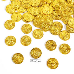 JazzHer 50/100Pcs Pirate Gold Coins Kids Pirate Birthday Party Decoration Favors Gift Halloween Cosplay Props Supply Fake Coin Treasure