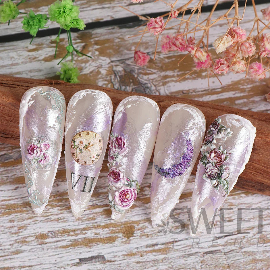 JazzHer 5D Embossed Peony Flowers Nail Art Stickers Valentine Rose Design Spring Textured Decals New Year Manicure Decoration LYSW-5D80