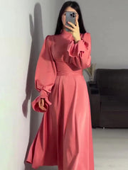 JazzHer Eid Satin Party Dress for woman Abaya Flare Sleeve Vestidos Largos Dresses Ramadan Lace-up Islam Largo Dubai Arab Long Robe 2024