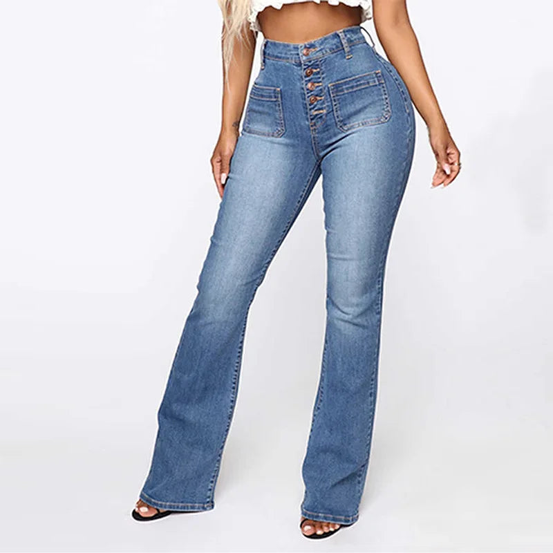 JazzHer Jeans Women Pencil Pants Denim Hole High Waist Vintage Pockets Button Solid Basics Full Length Trousers Casual Washed Denim