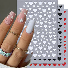 JazzHer 3D White Black Heart Nail Stickers Cute Cartoon Golden Love Self Adhesive Slider Valentine Manicure Accessories Tips Decoration