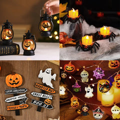 JazzHer Halloween Led Glow Ghost Tree Light Home Decoration Spider Pumpkin Candle Lamp Haunted House Horror Props Halloween Party Supply