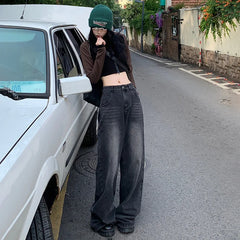 JazzHer Denim Straight Buttoned High Waist Streetwear Jeans Vintage Slight Blue Jeans Long Pants Y2k Work Summer Blue Jeans Capris 2024