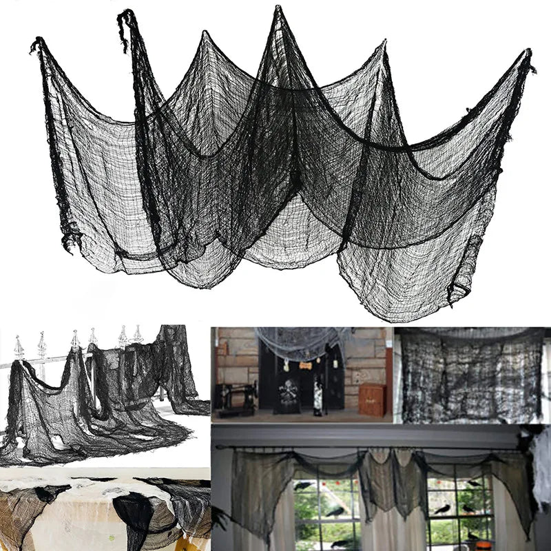 JazzHer Horror Halloween Party Decoration Haunted Houses Doorway Outdoors Decorations Black Creepy Cloth Scary Gauze Gothic Props