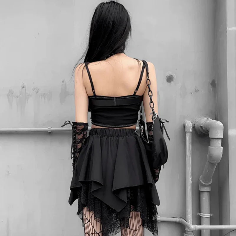 JazzHer Women's Gothic Design Skirt Summer New Fever Supply Music Festival Halloween Irregular Design Spider Web Skirt