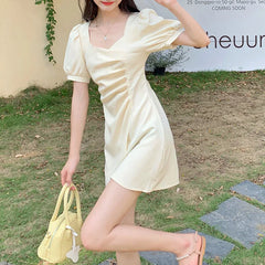 JazzHer French Style Fashion Irregular Women Dress for Tighten The Waist 2024 New Spring Summer Dress Women Kawaii Fairy Slim Fit Dress