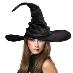 JazzHer Halloween Folds Witch Wizard Black Hat Party Cosplay Costume Headgear Devil Cap Props Decoration Supplies for Adult Women Men