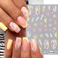 JazzHer 5D Embossed Flower Nail Stickers Colorful Simple DIY Wildflower Daisy Geometric Lines Gel Polish Decals Wedding Engraved Slider