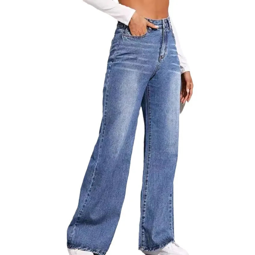 JazzHer Women High Waist Jean Wide Leg Denim Pants Vintage Ankle Length Jeans Spliced Pockets Washed Zipper Fly Basics Loose Fit