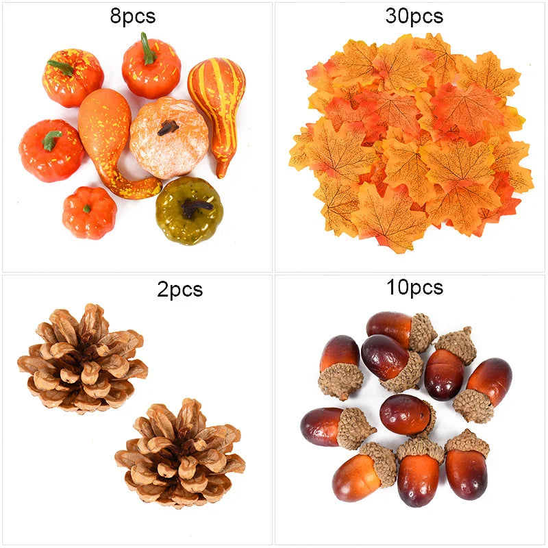 JazzHer 50Pcs/set Artificial Pumpkin Maple Leaf Pine Cones Halloween Decoration For Home Christmas Thanksgiving Photo Props DIY Crafts