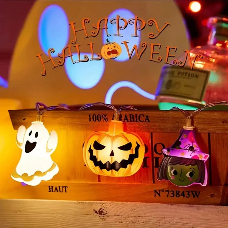 JazzHer Halloween Party LED String Lights Pumpkin Ghost Spider Web Hanging Lamp For Halloween Home Indoor Outdoor Decoration Props 2024