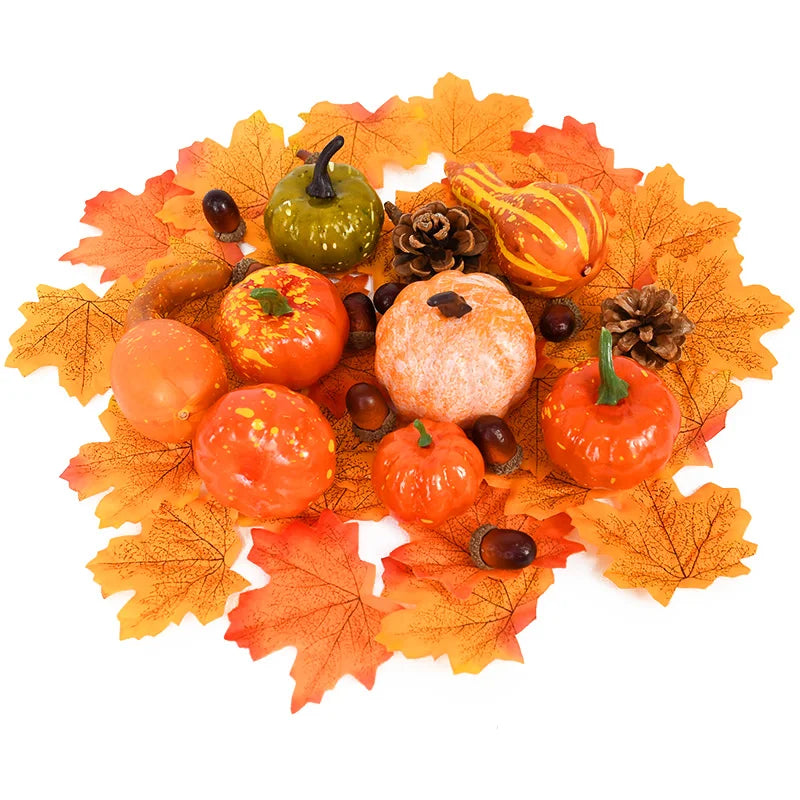 JazzHer 50Pcs/set Artificial Pumpkin Maple Leaf Pine Cones Halloween Decoration For Home Christmas Thanksgiving Photo Props DIY Crafts