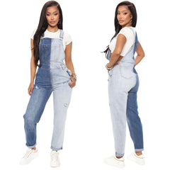 JazzHer Jumpsuits Women Streetwear Denim Overalls Vintage Pocket Casual Suspenders High Waist Strap Straight Jeans Trousers Rompers