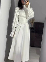 JazzHer Eid Satin Party Dress for woman Abaya Flare Sleeve Vestidos Largos Dresses Ramadan Lace-up Islam Largo Dubai Arab Long Robe 2024