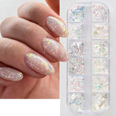 JazzHer Aurora Nail Art Glitter Opal Powder Iridescent Mermaid Sequins Irregular Flake Sparkle Acrylic Gel Polish Nail Decorations LYJDP