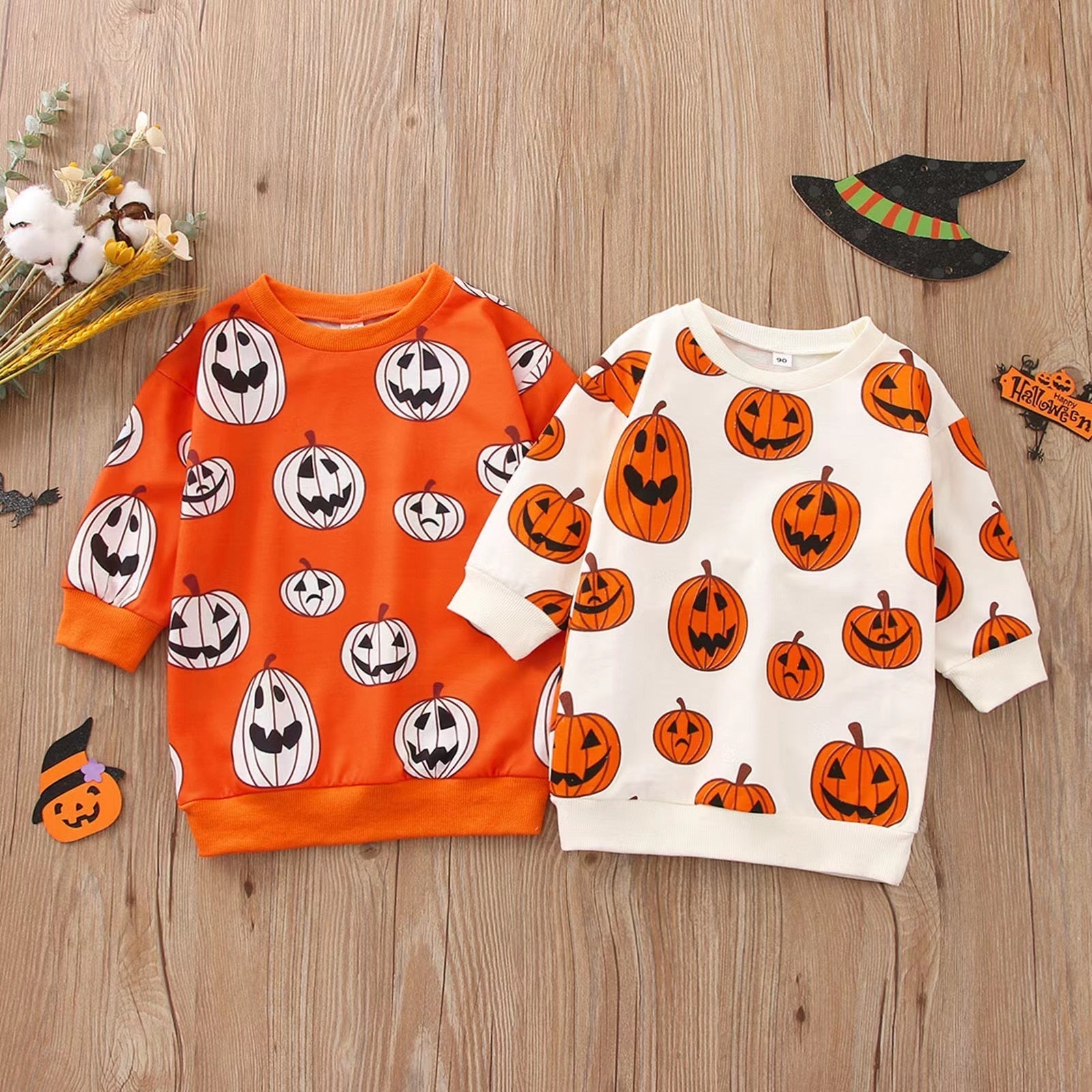 JazzHer Halloween Awakecrm Lioraitiin 1-5Years Toddler Girls Boys Halloween Sweatshirt T Shirts Long Sleeve Pullover Pumpkin Halloween Outwear