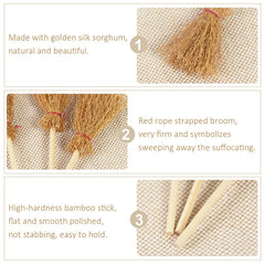 JazzHer 10/20pcs Mini Broom Witch Straw Brooms DIY Hanging Ornaments for Halloween Party Decoration Costume Props Dollhouse Accessories