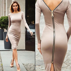 JazzHer Party Dresses for Women Sexy Long Dress Round Collar Solid Colour Backless Zippers Slim Fit Temperament Female Pencil Vestidos