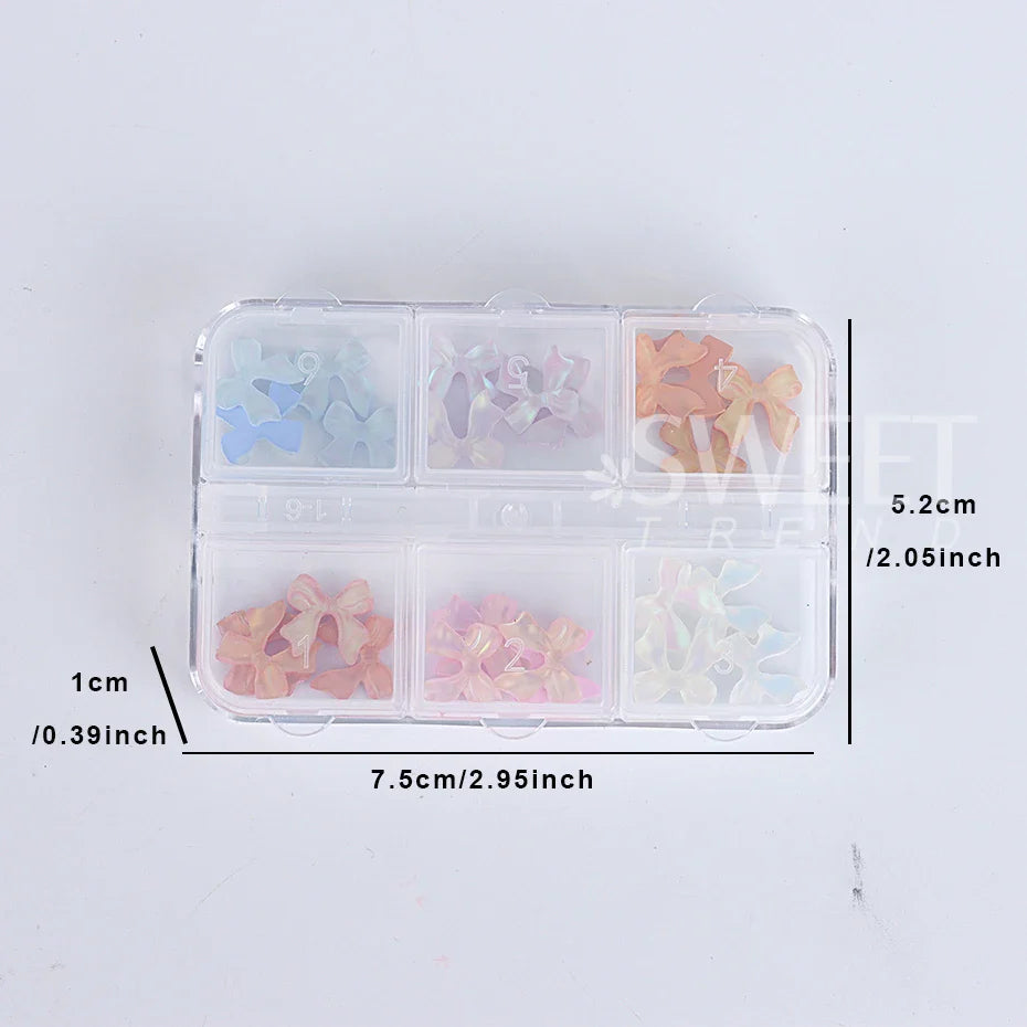 JazzHer 6 Grids Ribbon Bow Nails Decoration Parts 3D Acrylic Gems Stone DIY Holographic Rhinestones Luxury Jewelry Accessories Charms