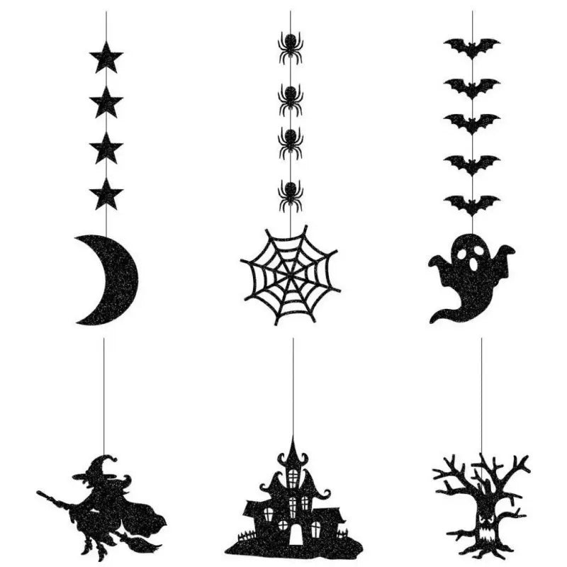 JazzHer 6pcs Halloween Hanging Banner Garland Scary Spider Witch Ghost Bat Pendant Ornament Happy Halloween Party Decorations for Home