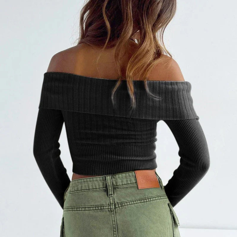 JazzHer 2024 Fall Fashion Knitted Slim Sweater Women Long Sleeve Solid Sexy Off The Shoulders Pullovers Female Street Bodycon Casual Sweaters Woman