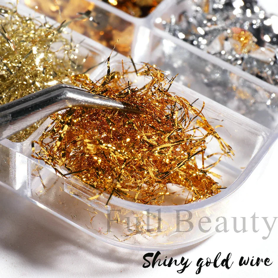 JazzHer Aluminum Leaf Nail Art Sequin Gold Silver Flakes Irregular Foil Sticker Wire Decor Paillettes Bonzer Sparkle Accessory LY1909-04