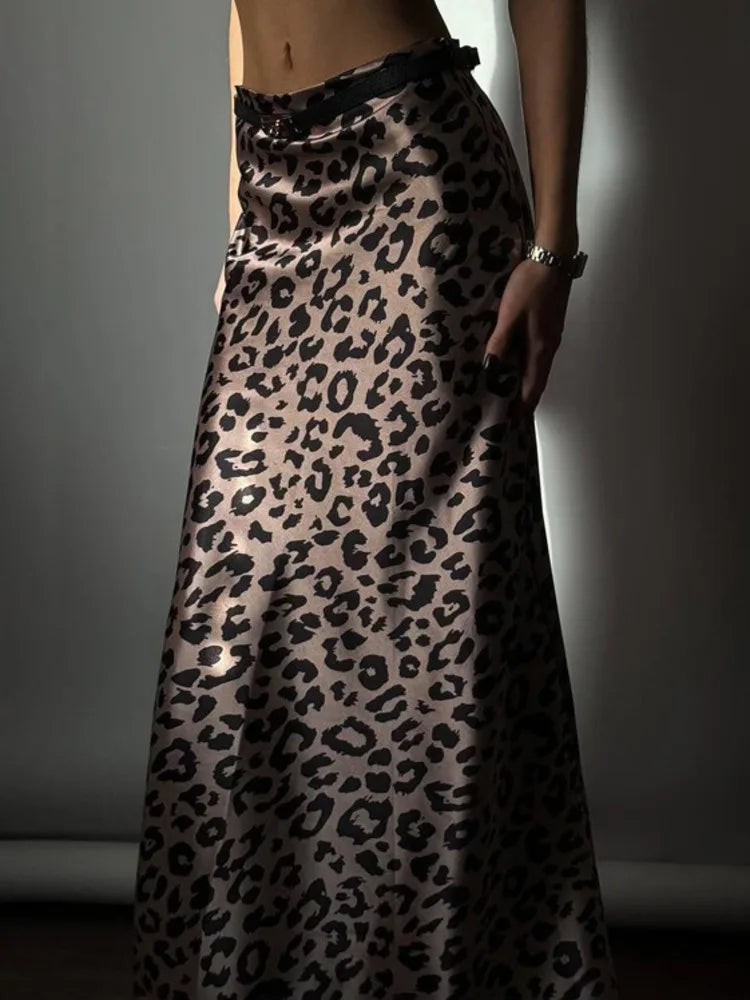 JazzHer Satin Leopard Print Long Skirt Women Fashion High Waist Maxi Fishtail Skirt Ladies Fashion With Zipper Sexy Skirts