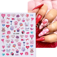 JazzHer Valentines Day Nail Art Sticker Sexy Girl Lips Bear Letter Design Slider 3D Red Love Heart Rose Stickers For Nails Decoration