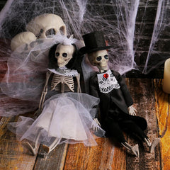 JazzHer Halloween Skeleton Hanging Ornaments Bride And Groom Skull Bone Halloween Party Decorations for Home Haunted House Horror Props