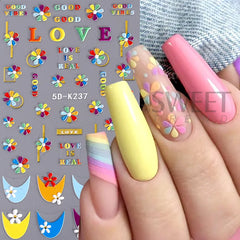 JazzHer 5D Embossed Nail Sticker Geometric Wildflower Daisy Flower DIY French Decals Slider Engraved  Adhesive Nail Decorations Manicure