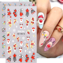 JazzHer Christmas Sticker Nail Stickers Decal Winter Snowflake Tangerines Cartoon Deer Elk Santa 2024 New Year Nail Design Decoration