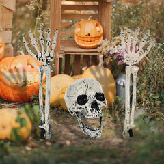 JazzHer Halloween Realistic Skull Skeleton Head Human Hand Arms for Halloween Party Home Garden Lawn Decor Haunted House Horror Props