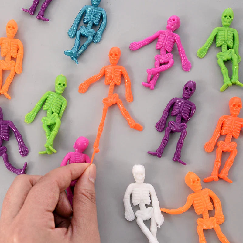 JazzHer 16Pcs Halloween Stretchable Skeleton Man Kids Party Favors TPR Soft Rubber Zombie Horror Doll Stress Relief Toy Halloween Gifts