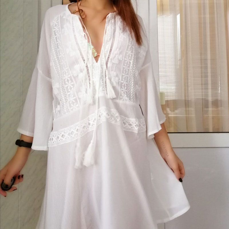 JazzHer 2024 Women Beach Wear Cover-Ups White Chiffon Tunic Bikini Wrap Skirt Swimsuit Cover Up Bath Dress Sarong Plage Pareo Q872