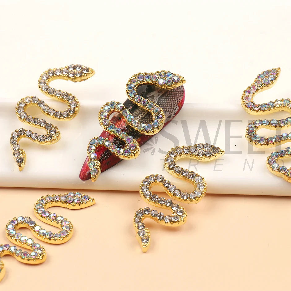 JazzHer Alloy Snake Nail Art Charms Luxury Gold Silver Metal Base Decoration AB Rhinestones Jewelry DIY Accessories Parts Supplies LYS30