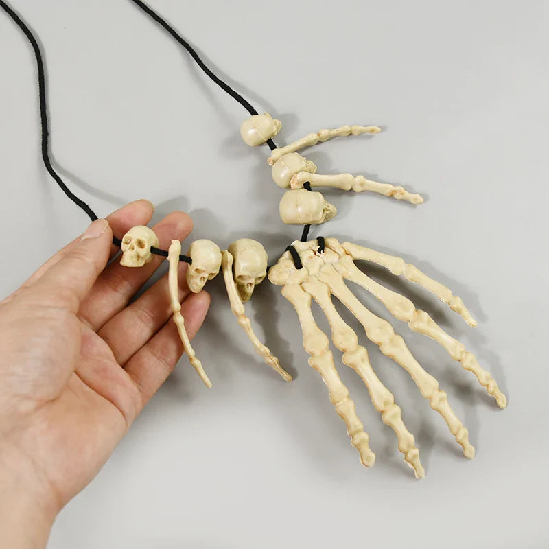 JazzHer Halloween Decoration Skeleton Hand Bone Necklace Jewelry Costume Fancy Dress for Women Men Halloween Party Hanging Ornament Prop