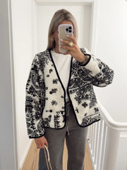 JazzHer Printed V-neck Fleece Long Sleeved Women's Coat Casual Single Breasted Fashion Jacket 2024 New Street Commute Female Outerwear