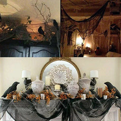 JazzHer Halloween Large Black Grid Yarn Cloth Halloween Party Outdoor Indoor Decorations Gothic Haunted House Horror Props Tablecloth