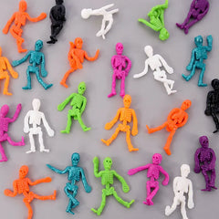 JazzHer 16Pcs Halloween Stretchable Skeleton Man Kids Party Favors TPR Soft Rubber Zombie Horror Doll Stress Relief Toy Halloween Gifts