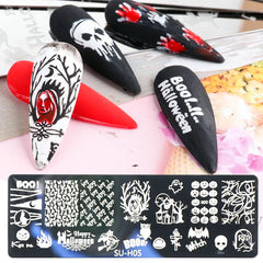 JazzHer Cartoon Halloween Nail Art Stamping Plates Anime Skull Ghost Pumpkin Image Festival Design DIY Polish Stencil Templates LYSUH1-6