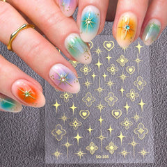 JazzHer Gold Silver Star Nail Art Sticker Self Adheisve Y2K Style Laser White Chrome Manicure Charms Gel Polish Decals Kawaii Accesories